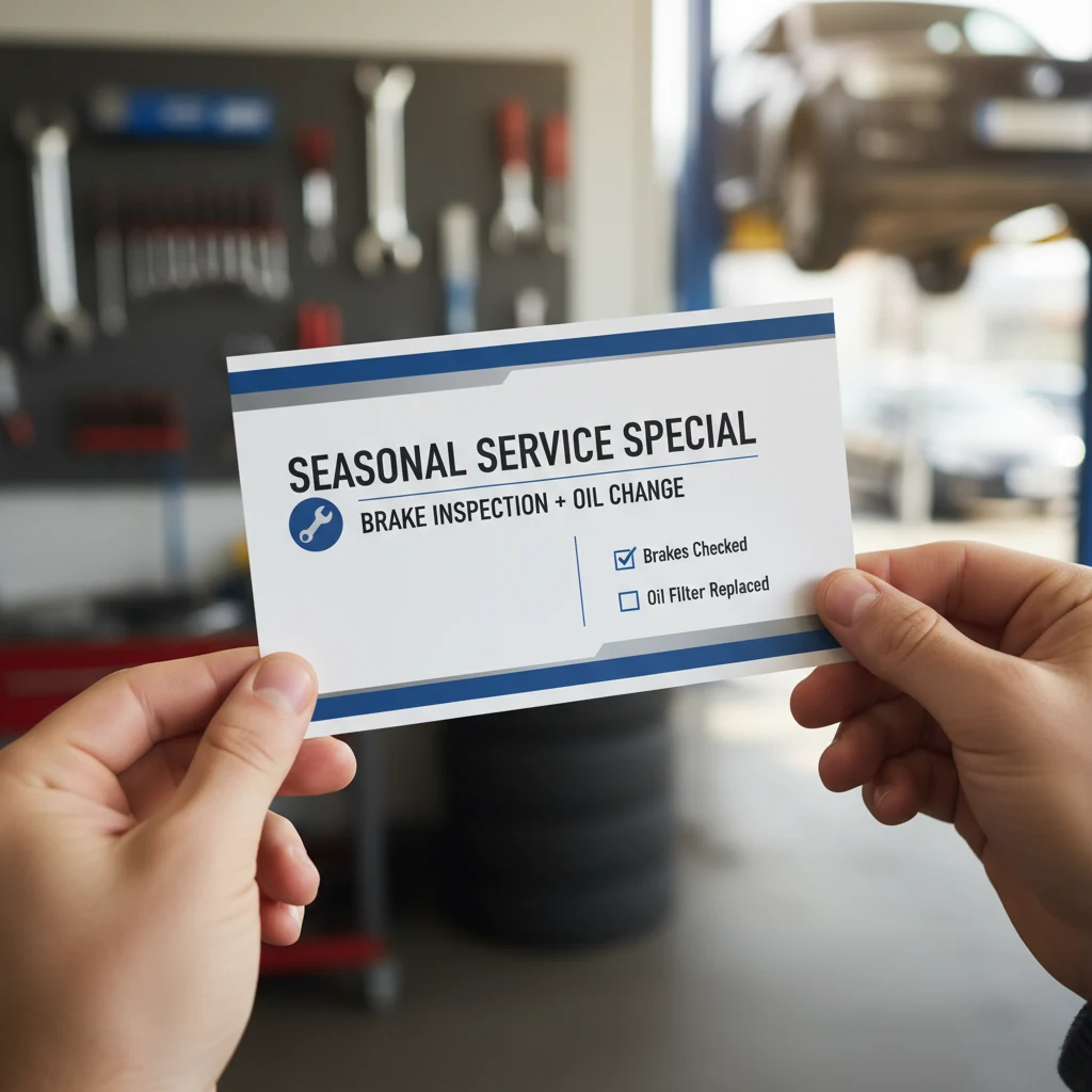 Auto repair service postcard close-up