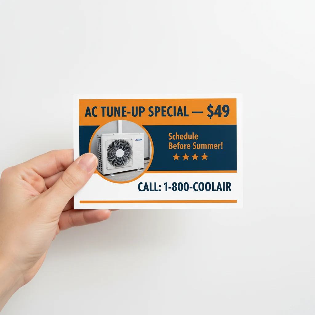 HVAC direct mail postcard pulled from mailbox