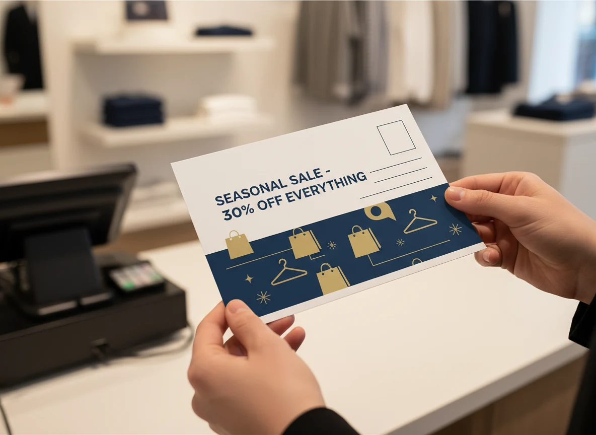 Retail postcard close-up with sale offer